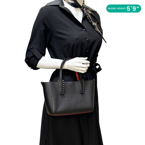 CHRISTIAN LOUBOUTIN Cabata Spikes Mini Grained Calf Leather Tote Bag Black