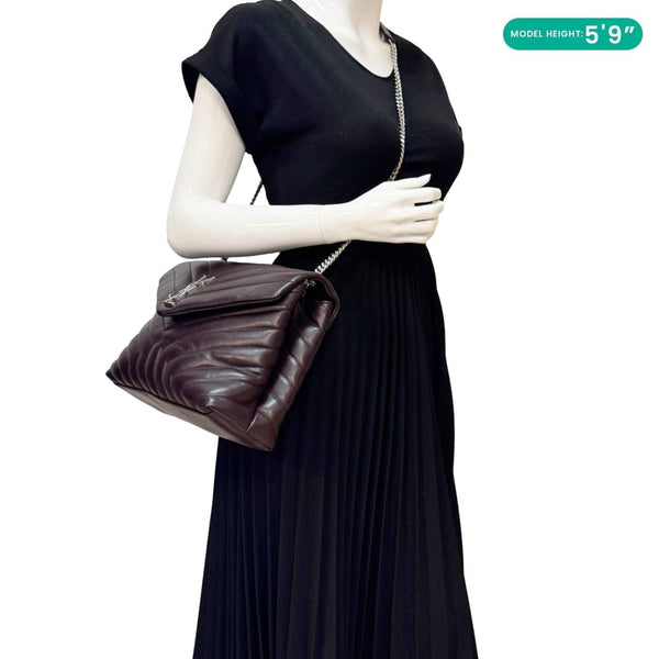 YVES SAINT LAURENT Loulou Medium Quilted Leather Crossbody Bag Burgundy