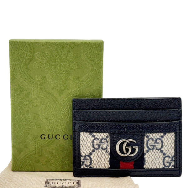 GUCCI Ophidia GG Canvas Card Case Navy Blue 523159