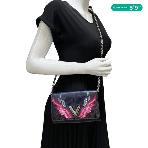 LOUIS VUITTON Twist Sequins Epi Leather Chain Wallet Purple