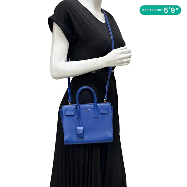 YVES SAINT LAURENT Sac de Jour Nano Leather Satchel Bag Blue