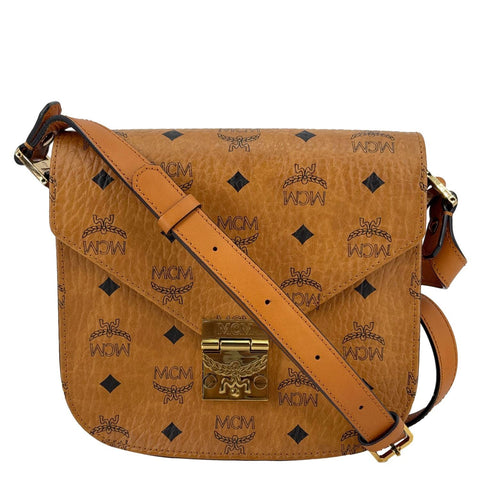 MCM Patricia Visetos Monogram Crossbody Bag Cognac