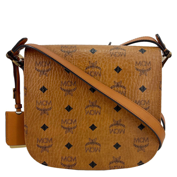 MCM Patricia Visetos Monogram Crossbody Bag Cognac