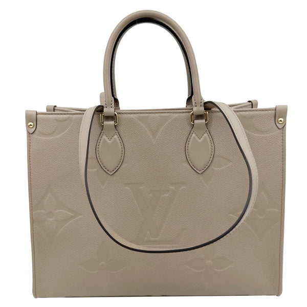 LOUIS VUITTON Onthego MM Giant Monogram Empreinte Leather Tote Bag Beige