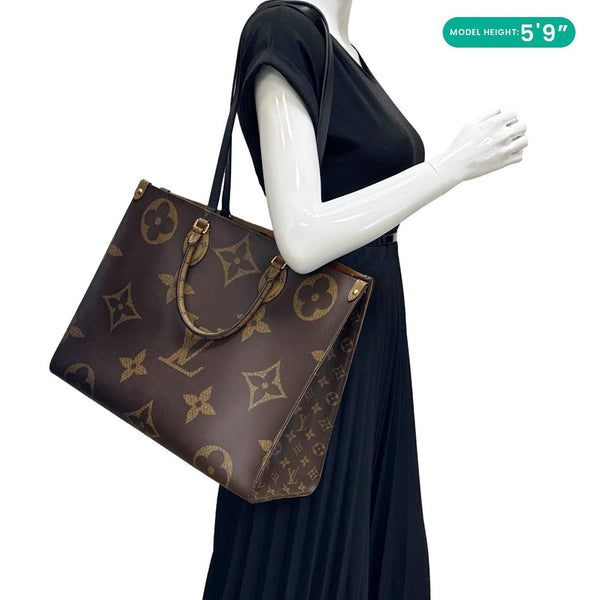 LOUIS VUITTON Onthego GM Giant Monogram Reverse Canvas Tote Bag Brown
