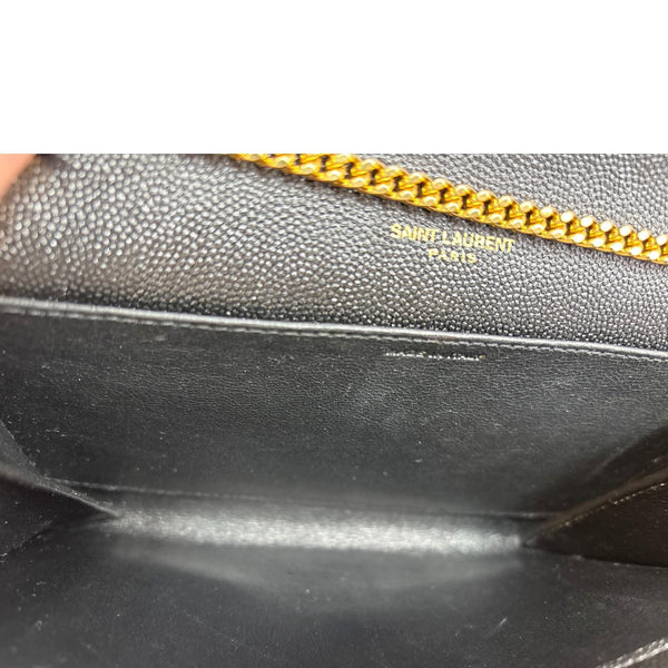 YVES SAINT LAURENT Uptown Envelope Grain De Poudre Leather Crossbody Chain Wallet Black