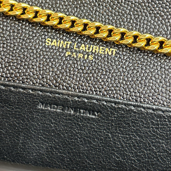 YVES SAINT LAURENT Uptown Envelope Grain De Poudre Leather Crossbody Chain Wallet Black