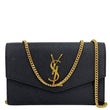 YVES SAINT LAURENT Uptown Envelope Grain De Poudre Leather Crossbody Chain Wallet Black