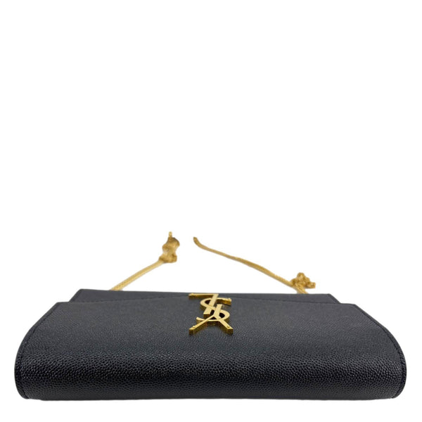 YVES SAINT LAURENT Uptown Envelope Grain De Poudre Leather Crossbody Chain Wallet Black