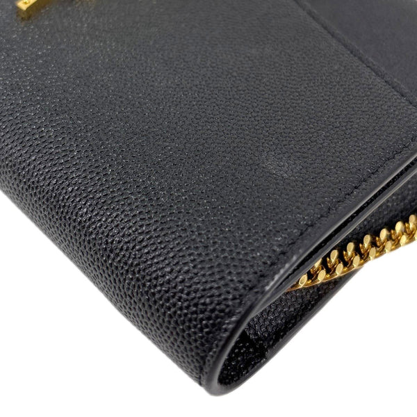 YVES SAINT LAURENT Uptown Envelope Grain De Poudre Leather Crossbody Chain Wallet Black