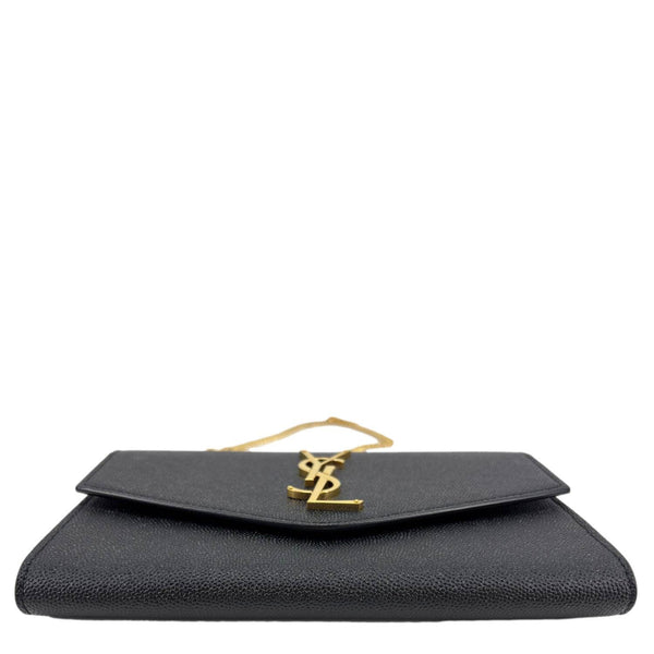 YVES SAINT LAURENT Uptown Envelope Grain De Poudre Leather Crossbody Chain Wallet Black