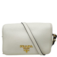 PRADA Vitello Phenix Flap Leather Crossbody Bag White