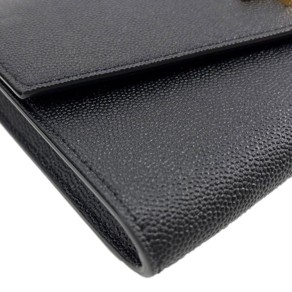YVES SAINT LAURENT Uptown Envelope Grain De Poudre Leather Crossbody Chain Wallet Black