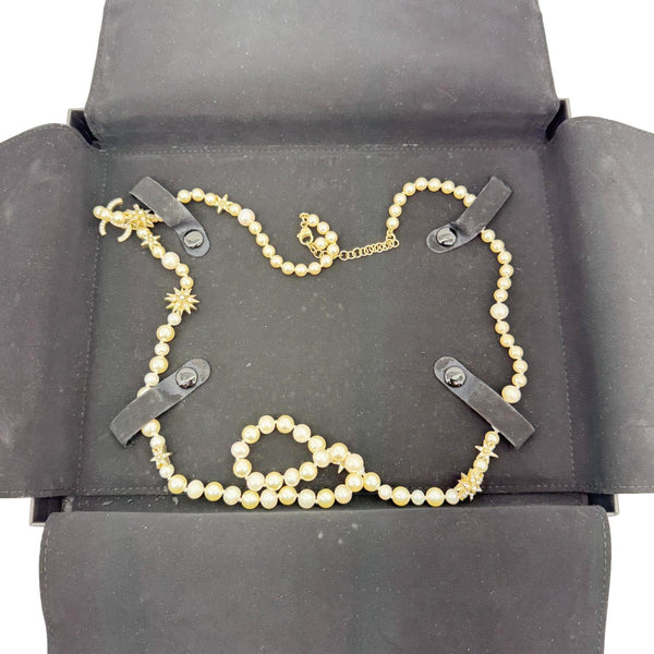 CHANEL Pearl CC Star Charm Long Necklace Off White