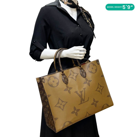 LOUIS VUITTON Onthego GM Giant Monogram Reverse Canvas Tote Bag Brown