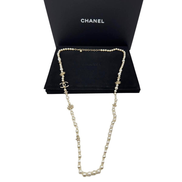 CHANEL Pearl CC Star Charm Long Necklace Off White