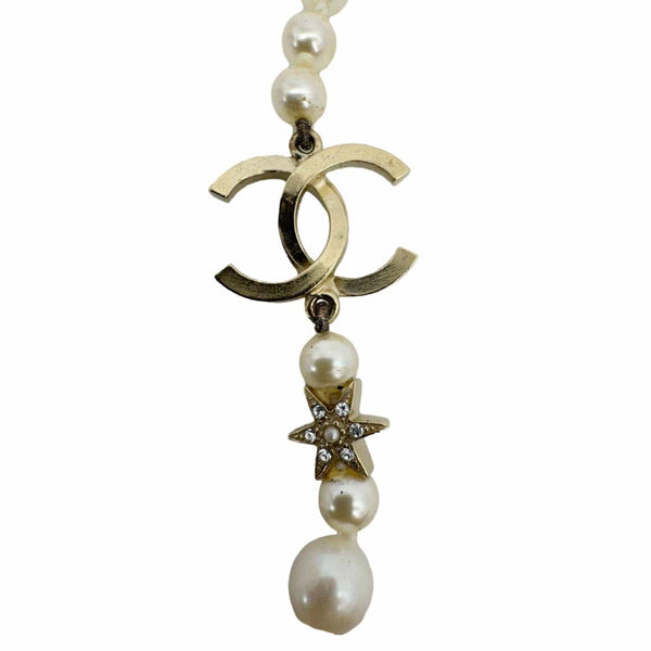 CHANEL Pearl CC Star Charm Long Necklace Off White