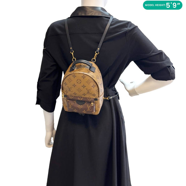 LOUIS VUITTON Palm Springs Mini Monogram Reverse Canvas Backpack Bag Brown