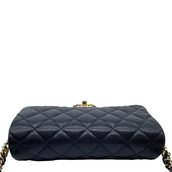 CHANEL CC You Flap Small Quilted Caviar Leather Crossbody Bag Navy Blue