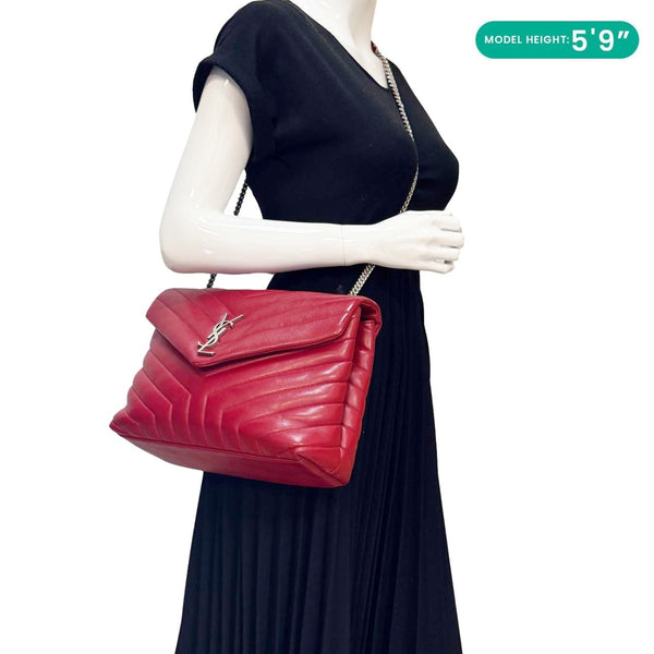 YVES SAINT LAURENT Loulou Medium Quilted Leather Crossbody Bag Red
