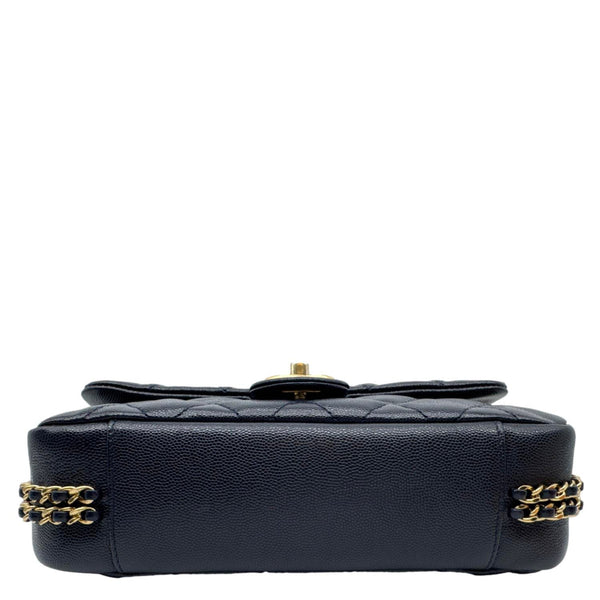CHANEL CC You Flap Small Quilted Caviar Leather Crossbody Bag Navy Blue