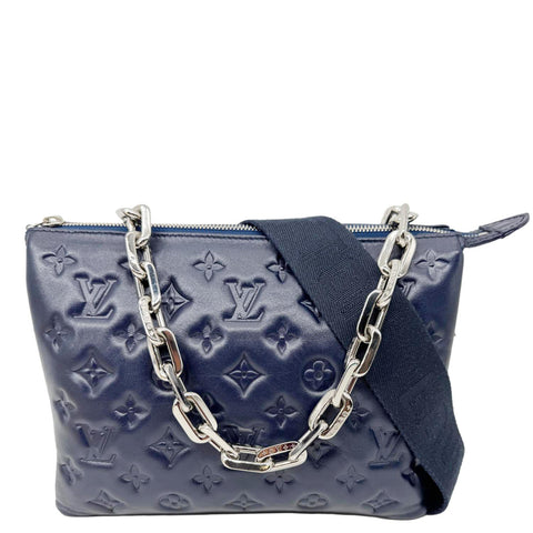 LOUIS VUITTON Coussin PM Monogram Embossed Leather Shoulder Bag Navy Blue