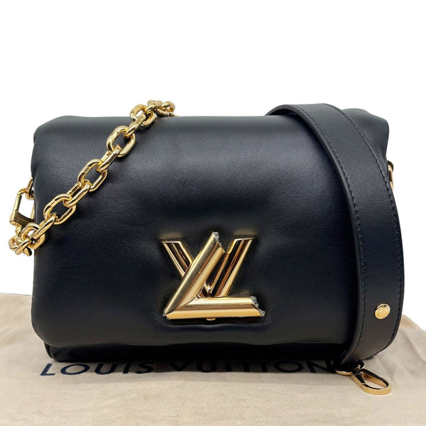 LOUIS VUITTON Twist MM Shiny Lambskin Leather Shoulder Bag Black