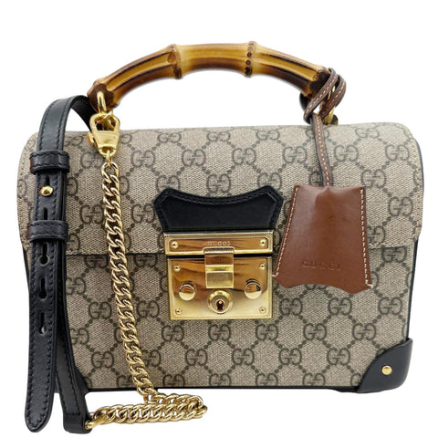 GUCCI Padlock GG Supreme Top Handle Shoulder Bag Beige 603221