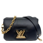 LOUIS VUITTON Twist MM Shiny Lambskin Leather Shoulder Bag Black