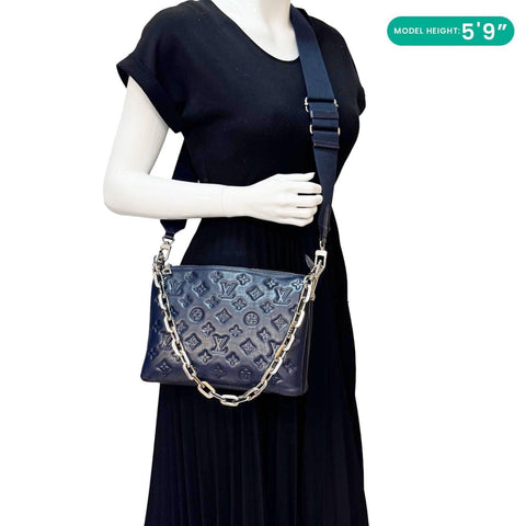 LOUIS VUITTON Coussin PM Monogram Embossed Leather Shoulder Bag Navy Blue