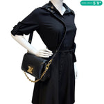 LOUIS VUITTON Twist MM Shiny Lambskin Leather Shoulder Bag Black