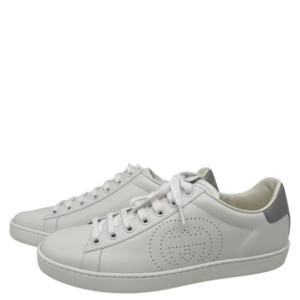 GUCCI Interlocking G Perforated Calfskin Leather Sneakers Grey 718758 Size 38.5