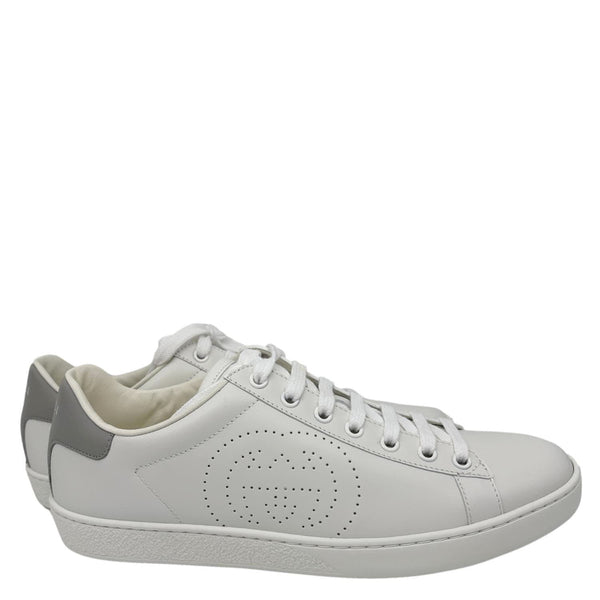 GUCCI Interlocking G Perforated Calfskin Leather Sneakers Grey 718758 Size 38.5
