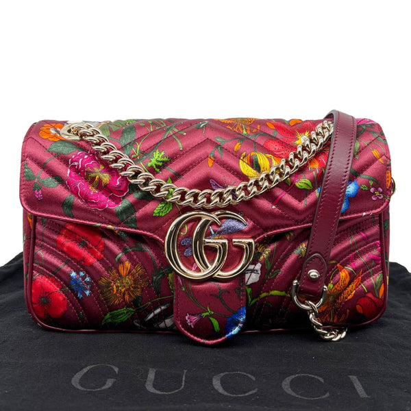 GUCCI GG Marmont Small Floral Leather Shoulder Bag Burgundy 811237