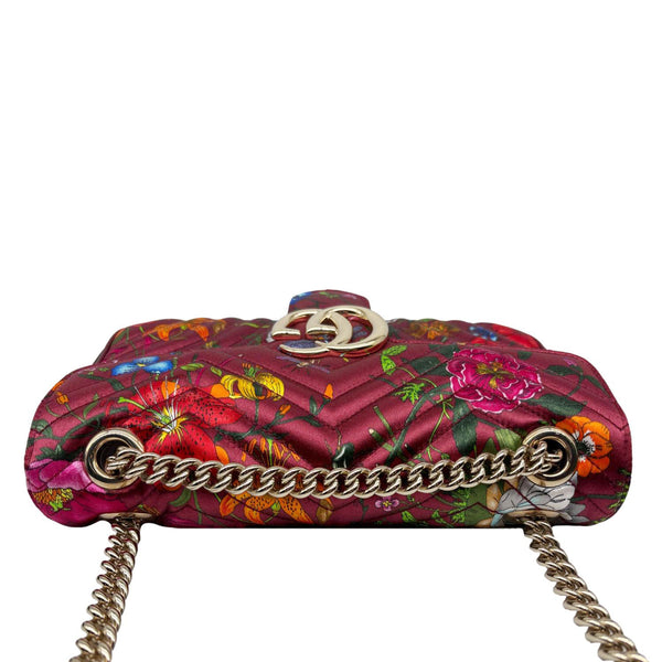 GUCCI GG Marmont Small Floral Leather Shoulder Bag Burgundy 811237
