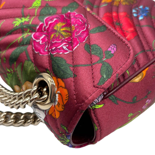 GUCCI GG Marmont Small Floral Leather Shoulder Bag Burgundy 811237