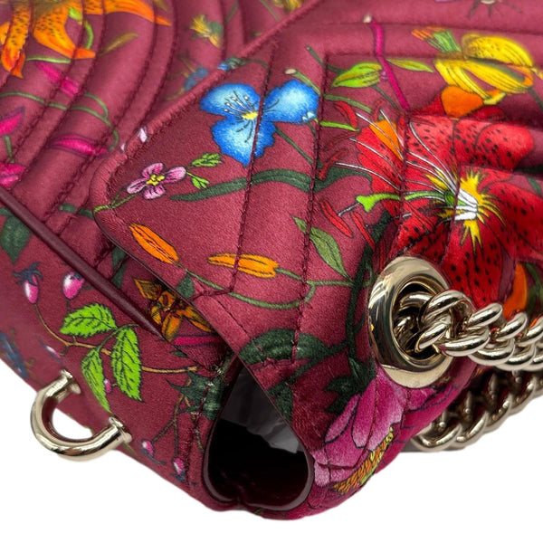 GUCCI GG Marmont Small Floral Leather Shoulder Bag Burgundy 811237