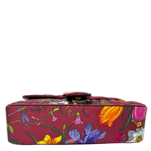 GUCCI GG Marmont Small Floral Leather Shoulder Bag Burgundy 811237