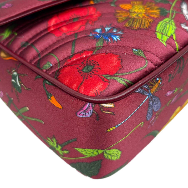 GUCCI GG Marmont Small Floral Leather Shoulder Bag Burgundy 811237