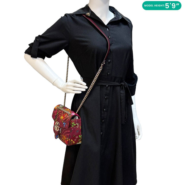 GUCCI GG Marmont Small Floral Leather Shoulder Bag Burgundy 811237