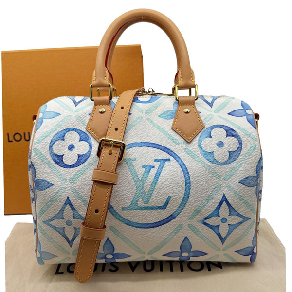 LOUIS VUITTON Speedy Bandouliere 25 By The Pool Monogram Tiles Shoulder Bag Lagoon Blue