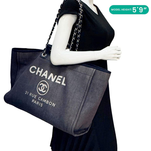 CHANEL Deauville Denim Tote Navy Blue