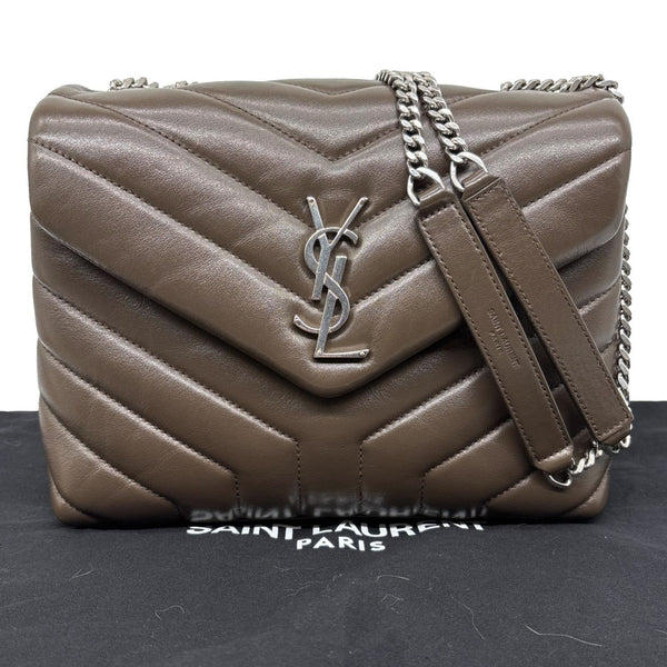 YVES SAINT LAURENT Loulou Small Matelasse Chevron Leather Shoulder Bag Grey