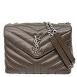 YVES SAINT LAURENT Loulou Small Matelasse Chevron Leather Shoulder Bag Grey
