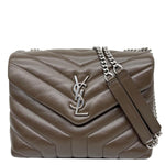 YVES SAINT LAURENT Loulou Small Matelasse Chevron Leather Shoulder Bag Grey