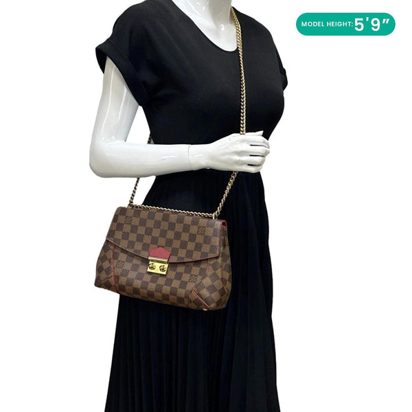 LOUIS VUITTON Caissa Damier Ebene Chain Clutch Shoulder Bag Brown