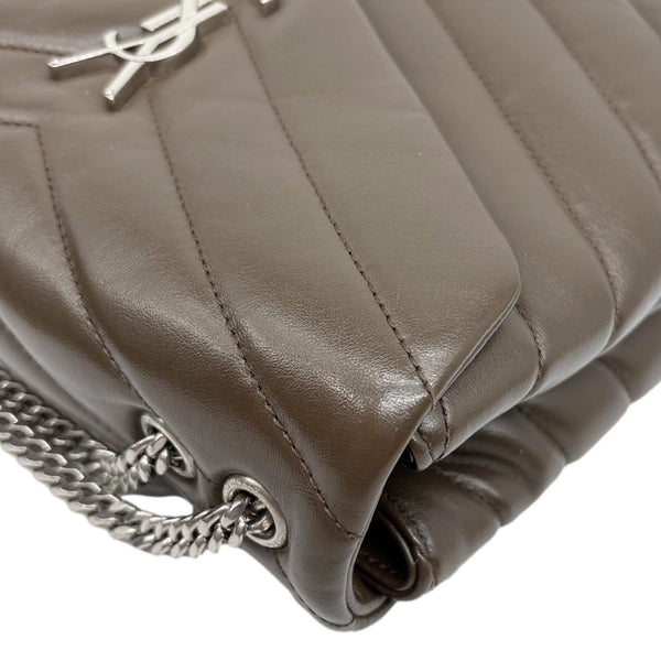 YVES SAINT LAURENT Loulou Small Matelasse Chevron Leather Shoulder Bag Grey