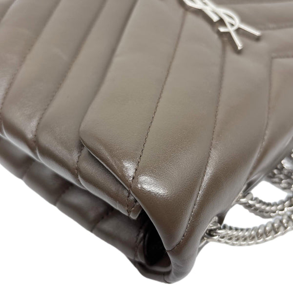 YVES SAINT LAURENT Loulou Small Matelasse Chevron Leather Shoulder Bag Grey