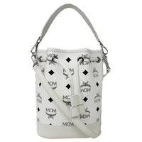 MCM Dessau Drawstring Mini Visetos Monogram Canvas Crossbody Bag White