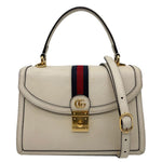 GUCCI Ophidia Web Leather Top Handle Shoulder Bag Off White 651055
